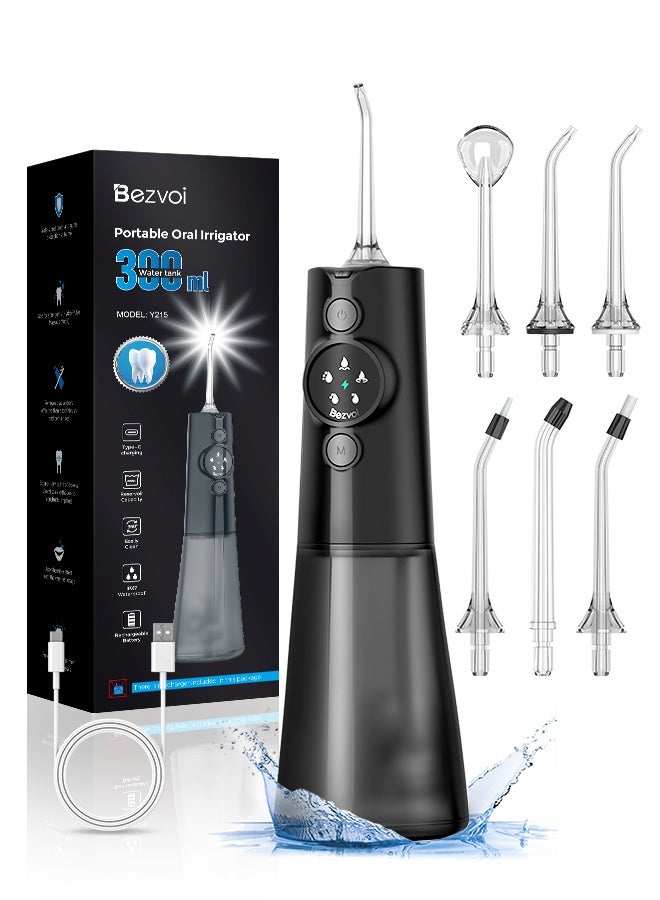 Bezvoi Water Dental Flosser Cordless: Water Floss Teeth Pick LED Display 5 Modes, 300ML Water Tank, IPX7 Waterproof Portable Oral Irrigator with 6 Jet Tips for Travel, Home (Black) - Image 1