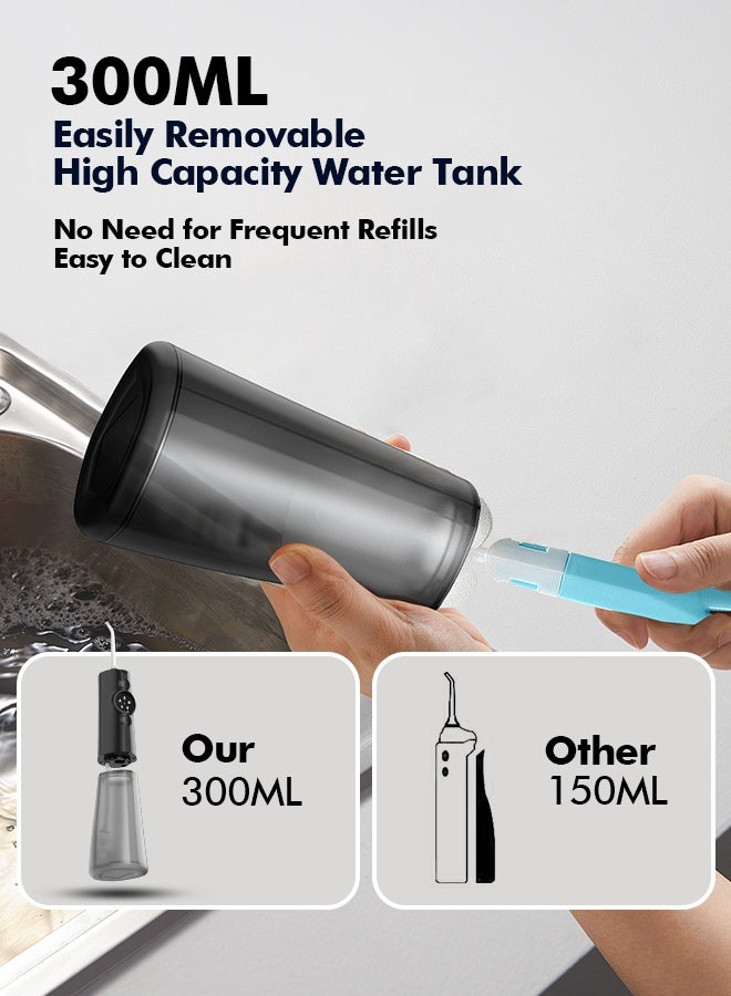 Bezvoi Water Dental Flosser Cordless: Water Floss Teeth Pick LED Display 5 Modes, 300ML Water Tank, IPX7 Waterproof Portable Oral Irrigator with 6 Jet Tips for Travel, Home (Black) - Image 4