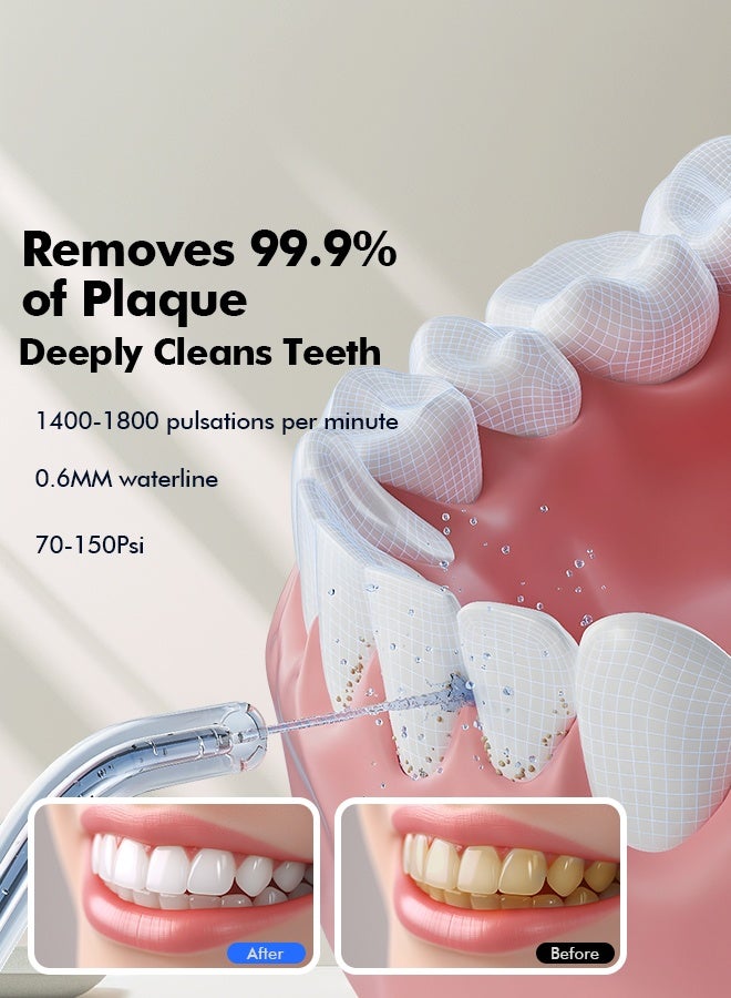 Bezvoi Water Dental Flosser Cordless: Water Floss Teeth Pick LED Display 5 Modes, 300ML Water Tank, IPX7 Waterproof Portable Oral Irrigator with 6 Jet Tips for Travel, Home (Black) - Image 2