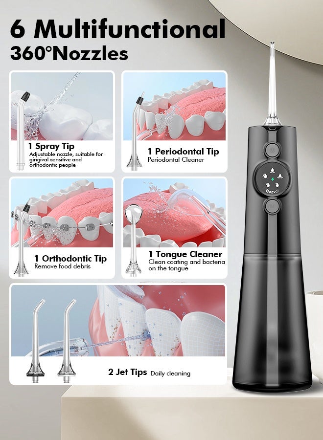 Bezvoi Water Dental Flosser Cordless: Water Floss Teeth Pick LED Display 5 Modes, 300ML Water Tank, IPX7 Waterproof Portable Oral Irrigator with 6 Jet Tips for Travel, Home (Black) - Image 5