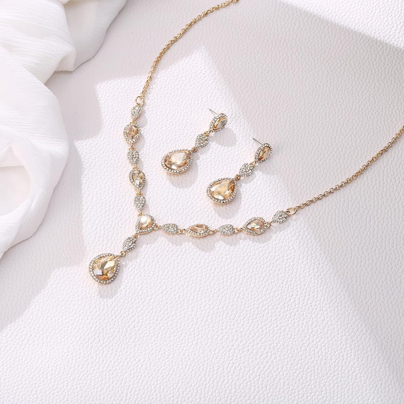 EleQueen Women's Cubic Zirconia Teardrop Y-Necklaces Dangle Earrings Jewelry Sets for Brides Bridesmaids - Image 3