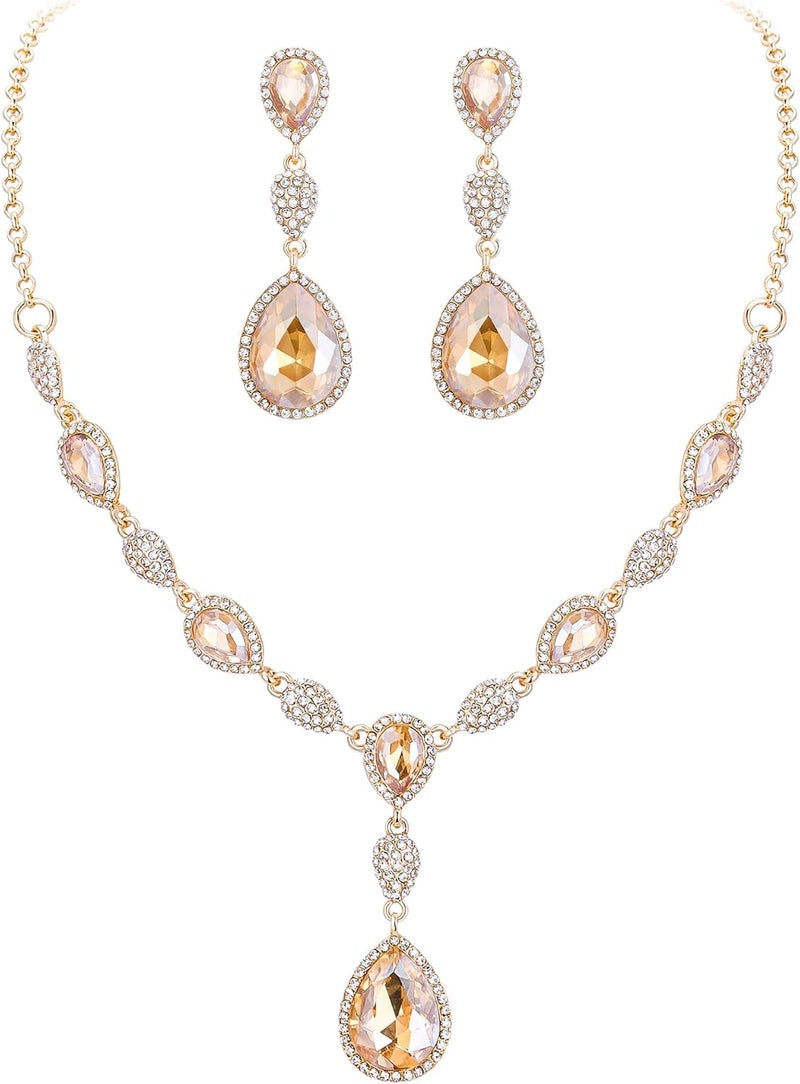 EleQueen Women's Cubic Zirconia Teardrop Y-Necklaces Dangle Earrings Jewelry Sets for Brides Bridesmaids - Image 1