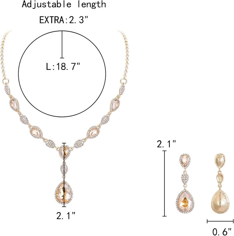EleQueen Women's Cubic Zirconia Teardrop Y-Necklaces Dangle Earrings Jewelry Sets for Brides Bridesmaids - Image 4
