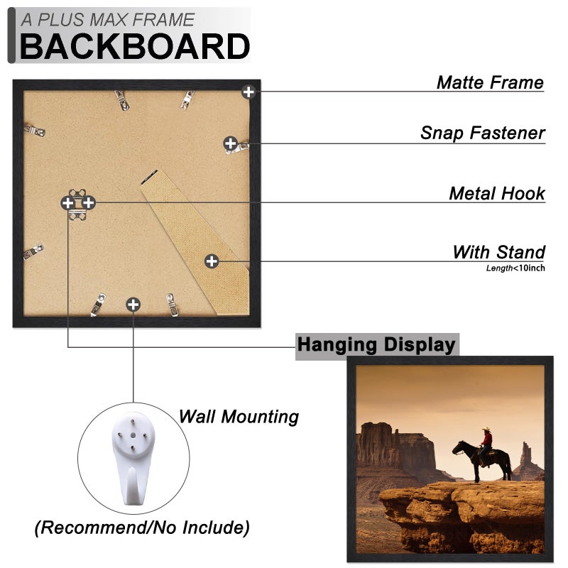 A PLUS MAX A PLUS MAX Square 12x12 Frame  Black Engineered Wood Picture Frame for 12 x 12 Picture Poster Photo  Light Weight 12 by 12 Frame with Wood-grain for Wall - 1 Pack/Black/12 x12  - Image 5