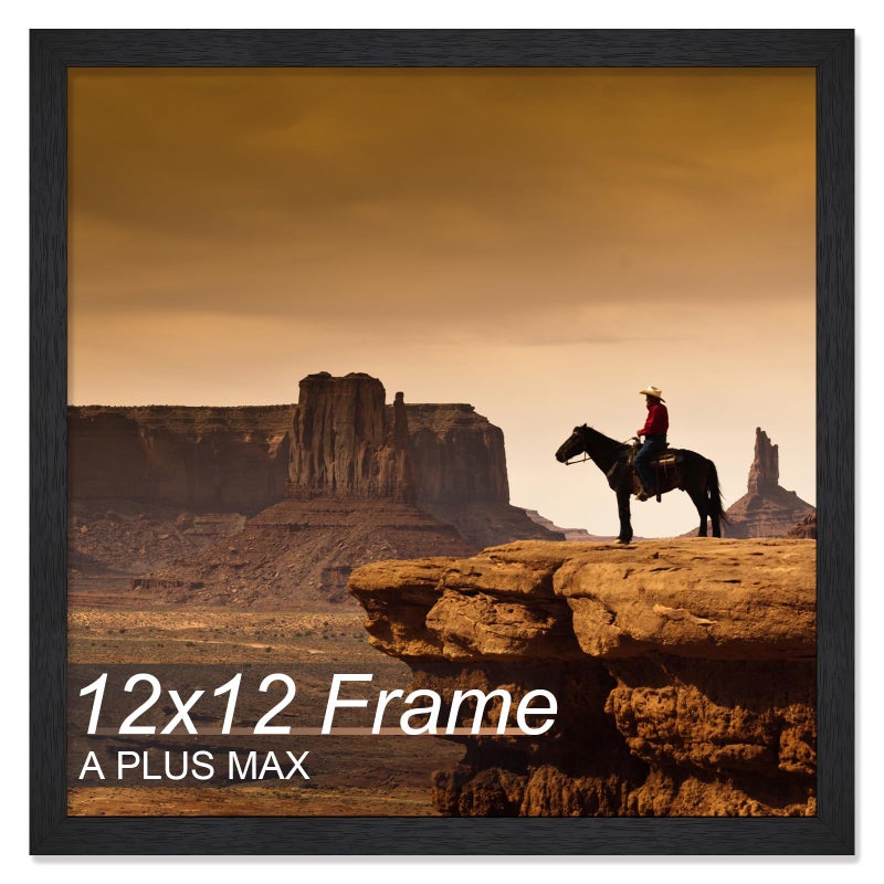 A PLUS MAX A PLUS MAX Square 12x12 Frame  Black Engineered Wood Picture Frame for 12 x 12 Picture Poster Photo  Light Weight 12 by 12 Frame with Wood-grain for Wall - 1 Pack/Black/12 x12  - Image 1