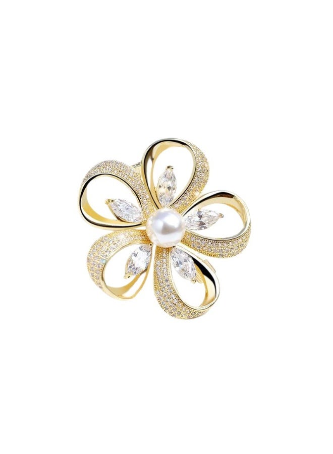 Goolsky 1pc Gold Crystal Brooch Pin Rhinestone Lapel Pin Jewelry for Women, Banquet Scarf Pearl Pins for Wedding Bridal Party - Image 2