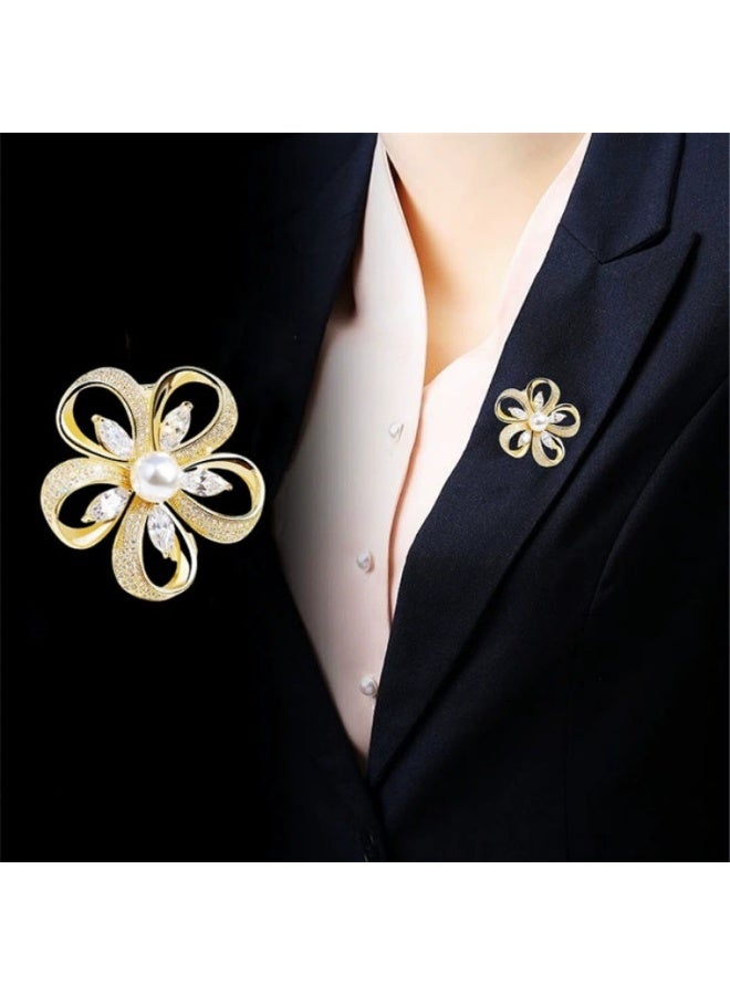 Goolsky 1pc Gold Crystal Brooch Pin Rhinestone Lapel Pin Jewelry for Women, Banquet Scarf Pearl Pins for Wedding Bridal Party - Image 1