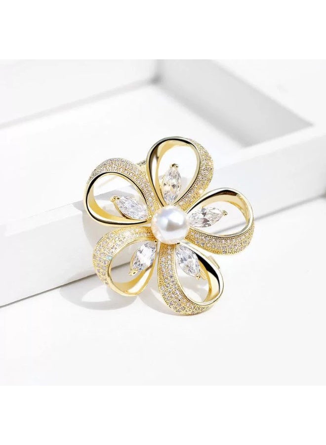 Goolsky 1pc Gold Crystal Brooch Pin Rhinestone Lapel Pin Jewelry for Women, Banquet Scarf Pearl Pins for Wedding Bridal Party - Image 3