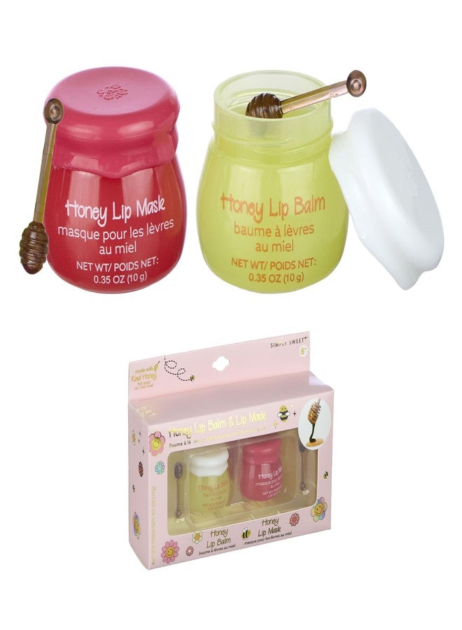 Expressions 2pc Honey Lip Balm & Lip Mask Set -Simply Sweet Real Honey Jar w/Dipper Applicator Sticks | Safe and Non-Toxic Lip Gloss Gift Set For Girls - Image 1