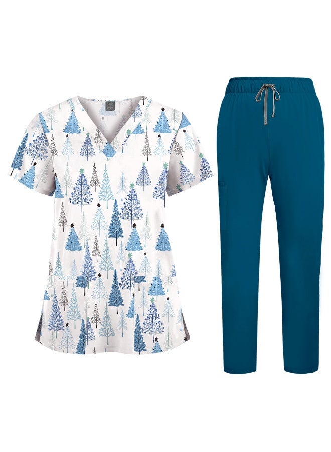 NIBEMINENT Scrubs Uniforms Sets Fashion Printed Nursing Medical Scrub Set Beauty Salon Healthcare Pharmacy Work Clothes Women Men Top Pants - Image 1