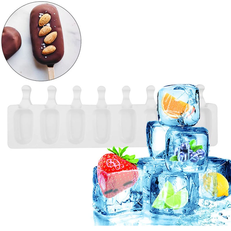Agatige 16.5x4.9 Inch Popsicle Molds, Silica Gel Mini Ice Pop Molds Ice Cube Tray 8 Cavities Oval for Diy Making Ice-lolly, Ice Cubes, Ice Cream - Image 4