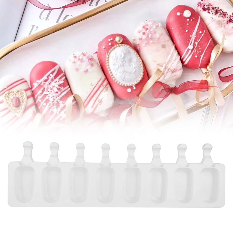 Agatige 16.5x4.9 Inch Popsicle Molds, Silica Gel Mini Ice Pop Molds Ice Cube Tray 8 Cavities Oval for Diy Making Ice-lolly, Ice Cubes, Ice Cream - Image 2