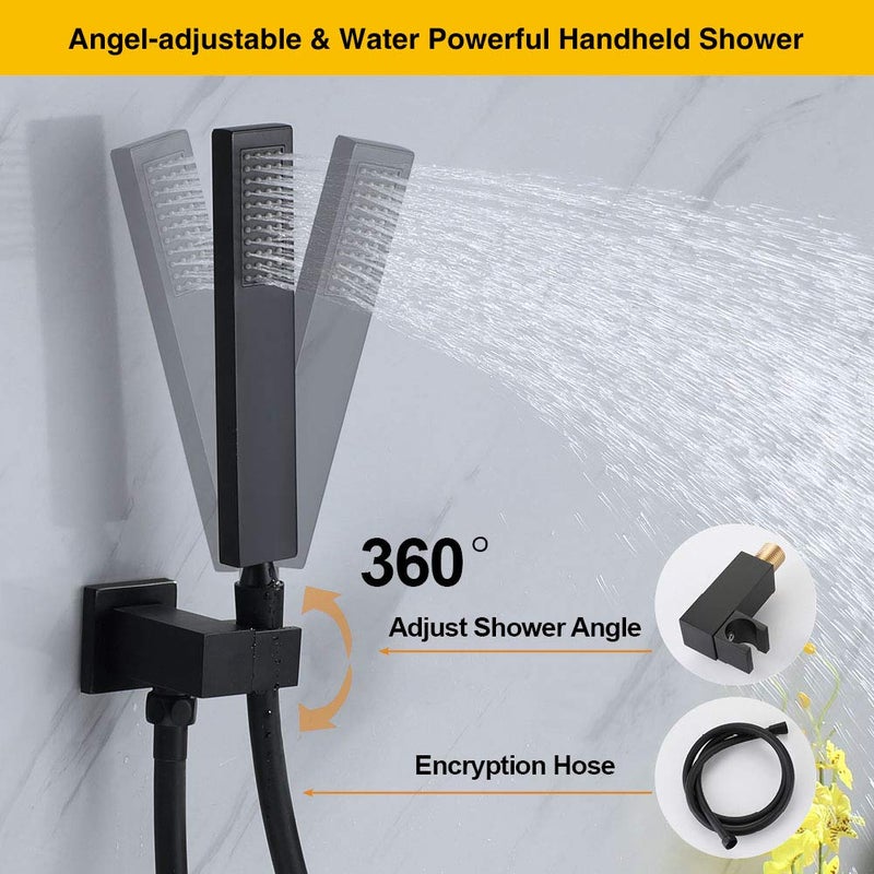 Deoler Wall Mount Bathtub Faucet With Handheld Shower Matte Black Modern Bathroom Single Handle Tub Filler With High Flow Waterfall Spout Solid Brass Tub Shower Faucet Set Rough-In Valve - Image 4