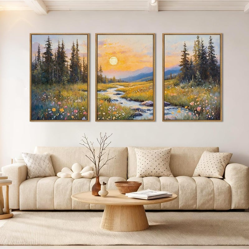 IARTTOP فن الجدران المناظر الطبيعية الجبلية الإضافية الكبيرة من IARTTOP مؤطرة 24x36 بوصة ديكور قماش الغابة التجريدي منظر غروب الشمس للطبيعة لفن غرفة المعيشة وغرفة النوم مجموعة من 3 - Image 5
