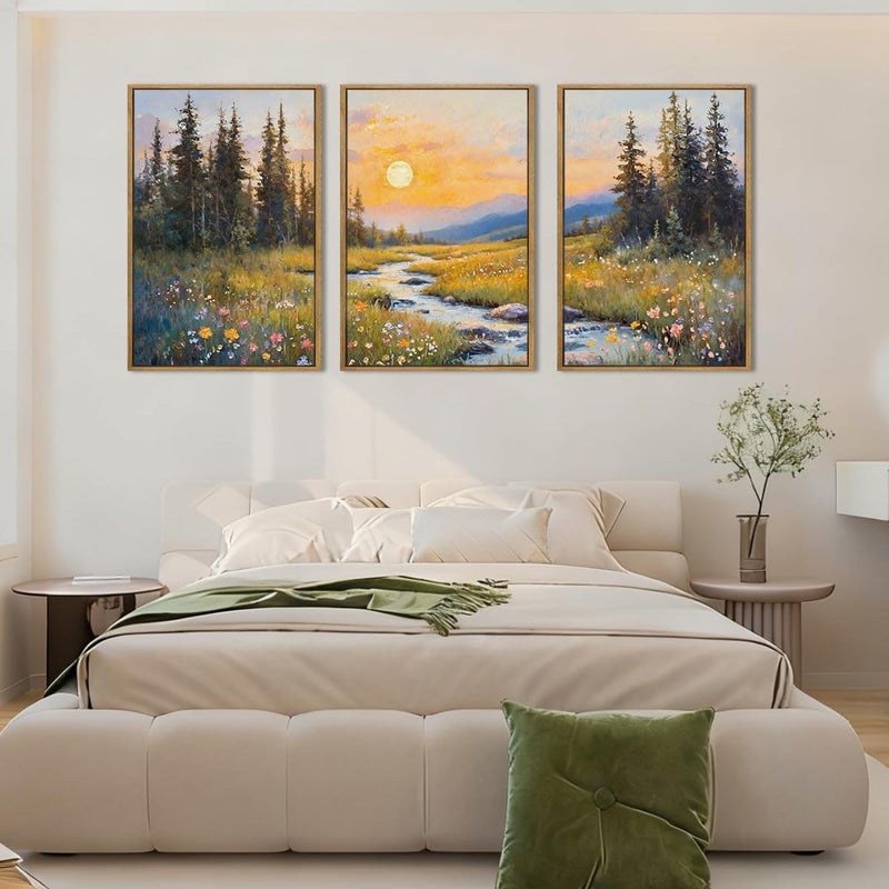 IARTTOP فن الجدران المناظر الطبيعية الجبلية الإضافية الكبيرة من IARTTOP مؤطرة 24x36 بوصة ديكور قماش الغابة التجريدي منظر غروب الشمس للطبيعة لفن غرفة المعيشة وغرفة النوم مجموعة من 3 - Image 4