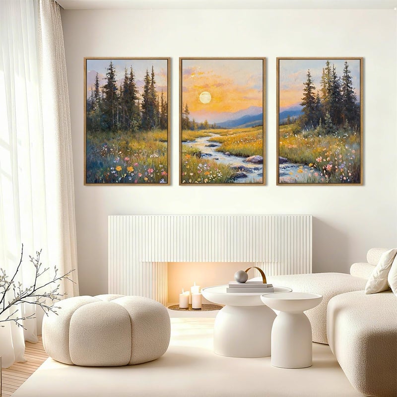 IARTTOP فن الجدران المناظر الطبيعية الجبلية الإضافية الكبيرة من IARTTOP مؤطرة 24x36 بوصة ديكور قماش الغابة التجريدي منظر غروب الشمس للطبيعة لفن غرفة المعيشة وغرفة النوم مجموعة من 3 - Image 2