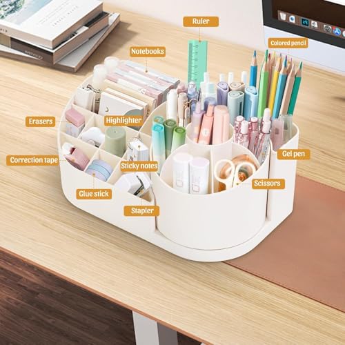 HOLLIO 360 Degree Rotating Desk Organizer Makeup Brush Organizers and Pencil Pen Organizers for Desk Desktop Storage Stationery Supplies Cute Pencil Cup Pot for Office School Home (WHITE) - Image 4