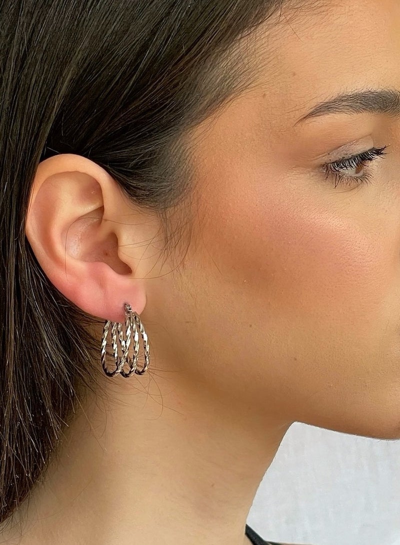 Clé de Lune Luxury Twist Hoops Earrings- Silver  - Image 2