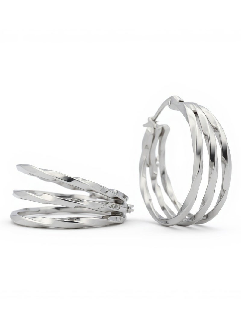 Clé de Lune Luxury Twist Hoops Earrings- Silver  - Image 1