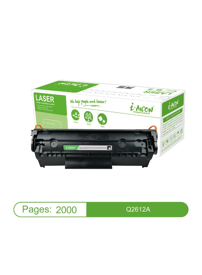 i-Aicon Compatible Laser Toner Black (HP Q2612A | 12A /FX9/FX10/ Canon 103/303/703/104/304) - Image 1