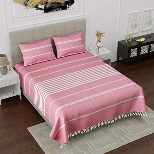 Värde 210 TC Cotton Double Bedsheet with 2 Pillow Cover | Handloom Bedsheets for Single Bed | Handmade Bedsheet | All Season Comfort | Breathable Size 90X100 Inches (Brandy Rose) - Image 1