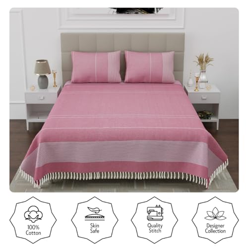 Värde 210 TC Cotton Double Bedsheet with 2 Pillow Cover | Handloom Bedsheets for Single Bed | Handmade Bedsheet | All Season Comfort | Breathable Size 90X100 Inches (Brandy Rose) - Image 2
