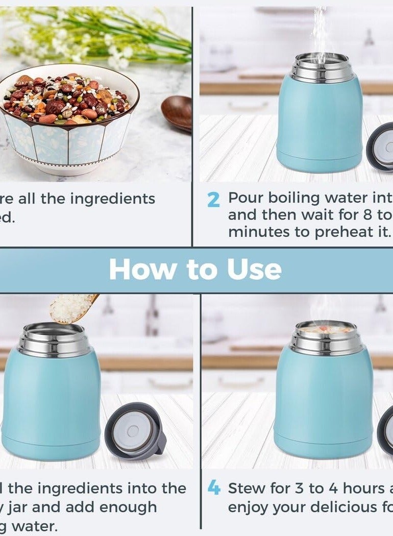 Self Heating Food Jar 20 Ounce, 2-in-1 Insulated Food Jar - Stainless Steel Food Flask - Vacuum Insulated with Triple-Layer Insulation - Leak-Proof Lid.