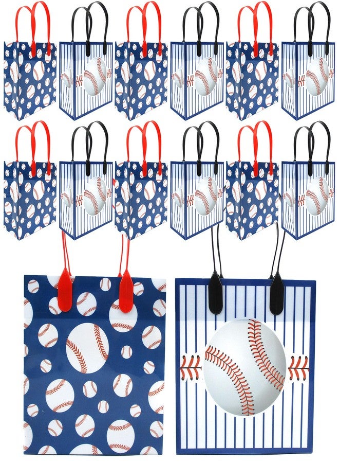 TINYMILLS Baseball Party Favor Treat Bags Baseball T-Ball Goody Bags with Handles for Birthday Party Pack of 12 - Image 1