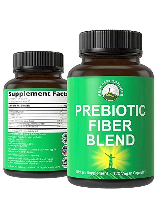 Peak Performance 3In1 Prebiotic Fiber Vegan Capsules For Gut Digestive Health. Raw Whole Food Plant Based Prebiotics Pills Supplement With Inulin (Jerusalem Artichoke) Acacia Fibers Sunfiber  - Image 1