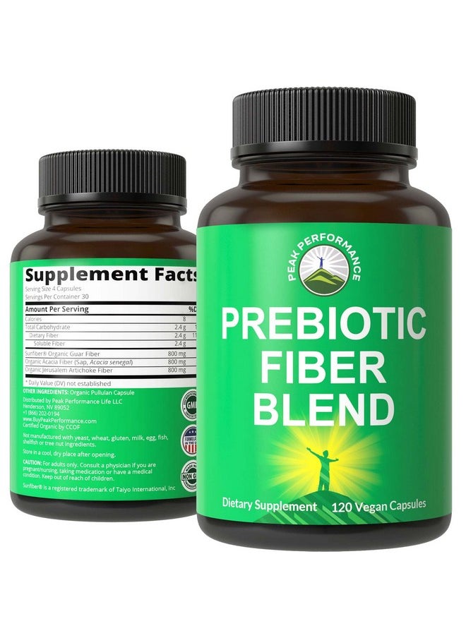 Peak Performance 3In1 Prebiotic Fiber Vegan Capsules For Gut Digestive Health. Raw Whole Food Plant Based Prebiotics Pills Supplement With Inulin (Jerusalem Artichoke) Acacia Fibers Sunfiber  - Image 2
