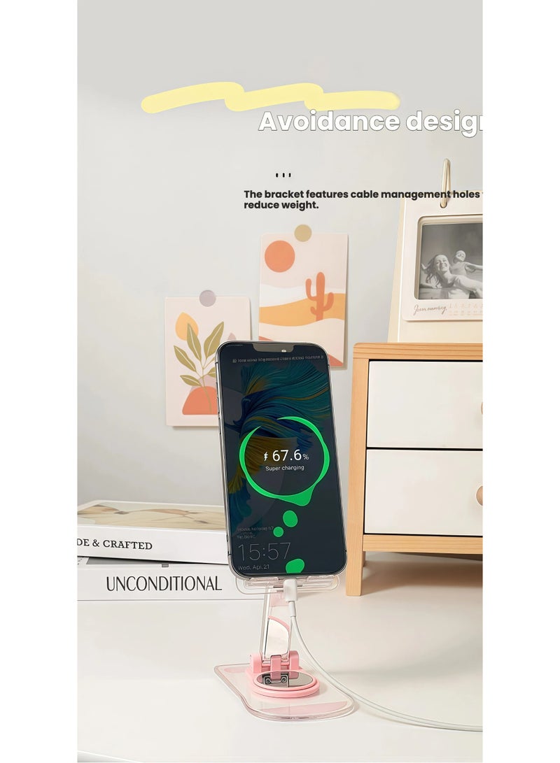 V.nice Adjustable 360° Rotating Foldable Phone & Tablet Stand, Clear Acrylic Desktop Holder - Image 3