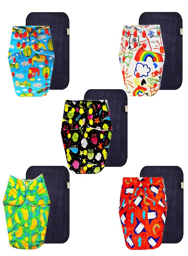 Dumbledo Premium Cloth Diaper with Black Insert (Pack of 5) | Snug Fit | Breathable | Easy to Clean | Ideal for Toddlers | 3 Months - 3 Years | Unisex Baby - Image 1