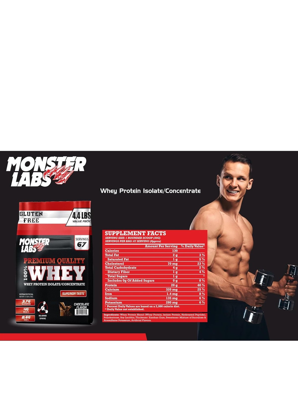 Monster Labs Strawberry 100% Whey Protein 4.4lb