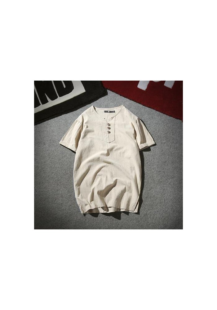 Summer Thin Linen Short-sleeved T-shirt Men's Korean-style Loose Plus Size Half-sleeved T-shirt Fashionable Cotton and Linen Top - Image 1