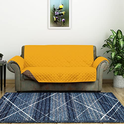 Home Nilkamal @Home Solid Polyester 1 Seater Sofa Cover | Reversible & Quilted Sofa Cover | Washable Couch Cover with Non Slip Foam| Set of 1-179 x 165 cm | Mustard & Taupe - Image 1