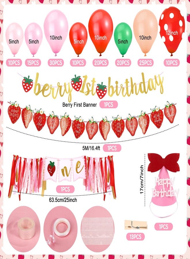 Draupnir First Birthday Decorations for Girl, 1st Birthday Decorations Party Supplies, Strawberry Theme Backdrop Party Decor Sweet Strawberry Balloons for 1st Party - Image 3