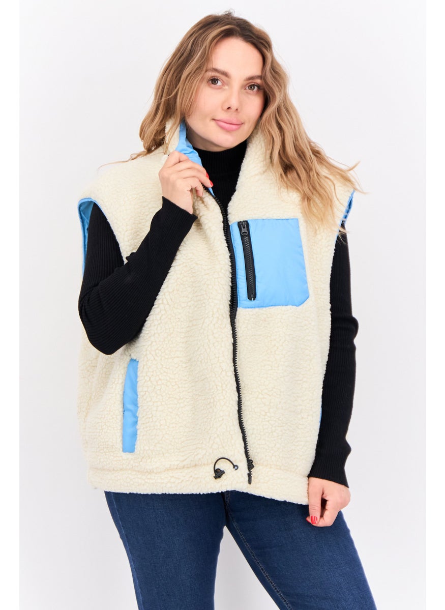 Asos Design - Women Petite Detachable 2 In 1 Borg Gilt Puffer Jacket, Blue - Image 1
