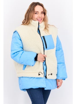 Women Petite Detachable 2 In 1 Borg Gilt Puffer Jacket, Blue