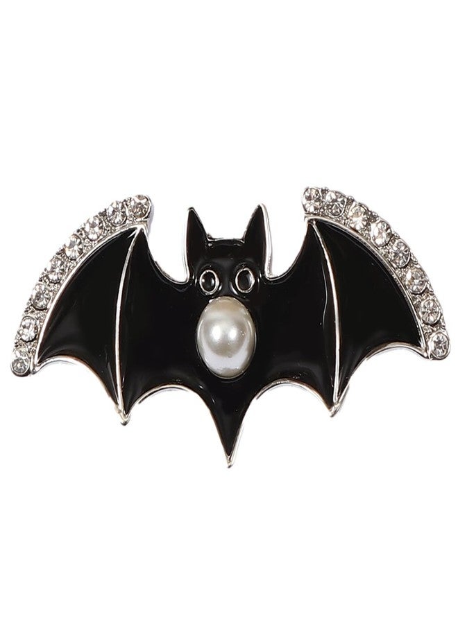 MANZHEN Halloween Bat Brooch Pin with Pearl Center, Black Enamel with Crystal Rhinestones, Gothic Fashion Jewelry for Costume Decoration - Image 2