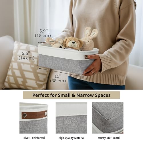 DECOMOMO Narrow Storage Bins Small Baskets for Organizing Bathroom, Toilet Tank, Towel Storage, Entryway, Gifts (Grey and White - Set of 4) - Image 3
