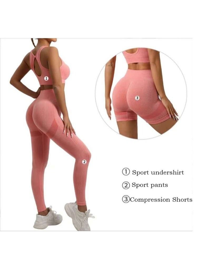 3 Piece Workout Sets for Women Butt Lifting Leggings with High Impact Sports Bra Gym Shorts - Image 1