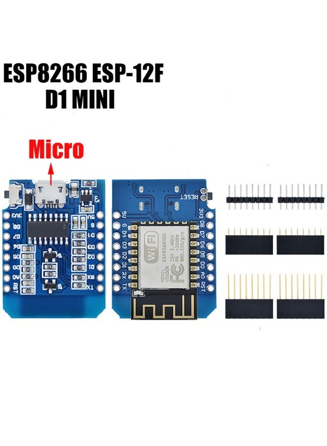 لوحة تطوير واي فاي D1 ميني، وحدة ESP8266 ESP-12F NodeMcu Mini D1، لوحة تطوير إنترنت واي فاي WLAN من WeMos Lua Bytes مع دبوس، لأردوينو، واجهة مايكرو USB (قطعة واحدة)