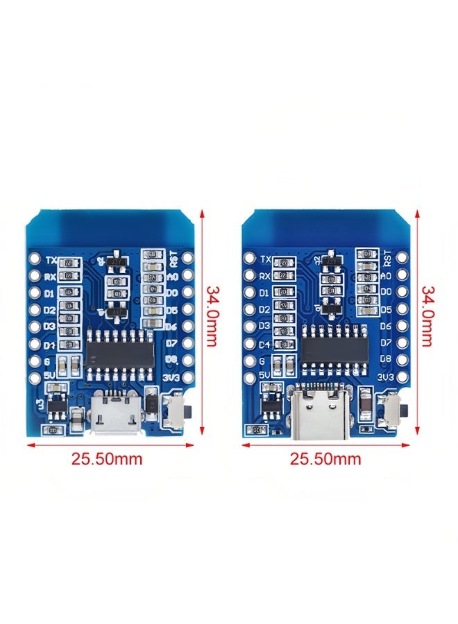 لوحة تطوير واي فاي D1 ميني، وحدة ESP8266 ESP-12F NodeMcu Mini D1، لوحة تطوير إنترنت واي فاي WLAN من WeMos Lua Bytes مع دبوس، لأردوينو، واجهة مايكرو USB (قطعة واحدة)