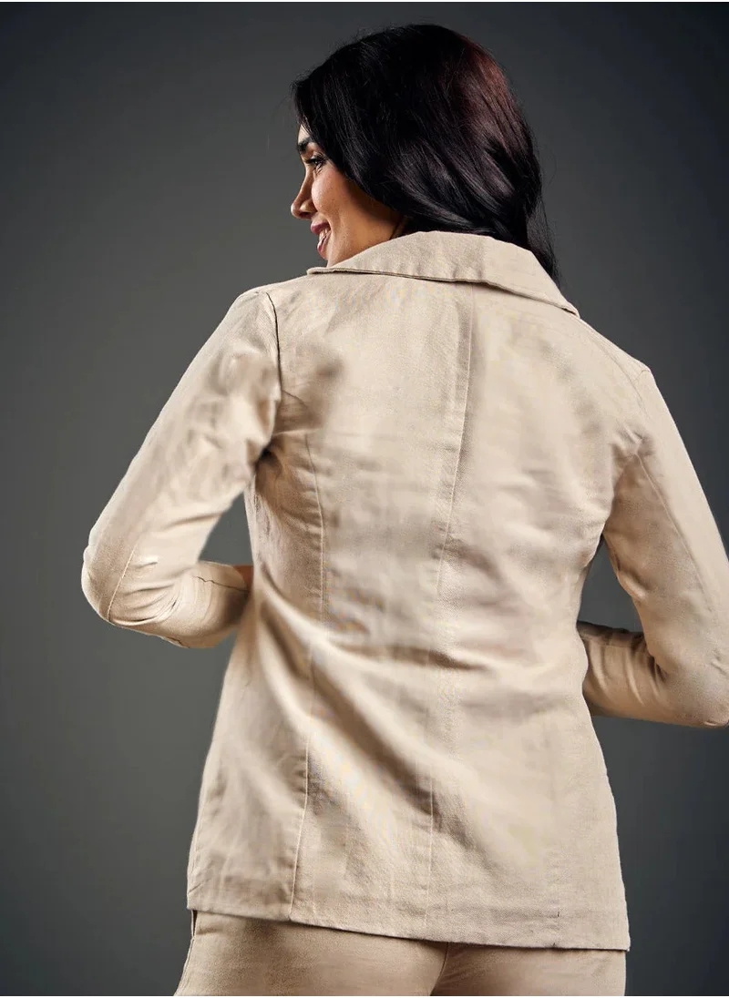 Zigzag Linen Basic Formal Beige Jacket
