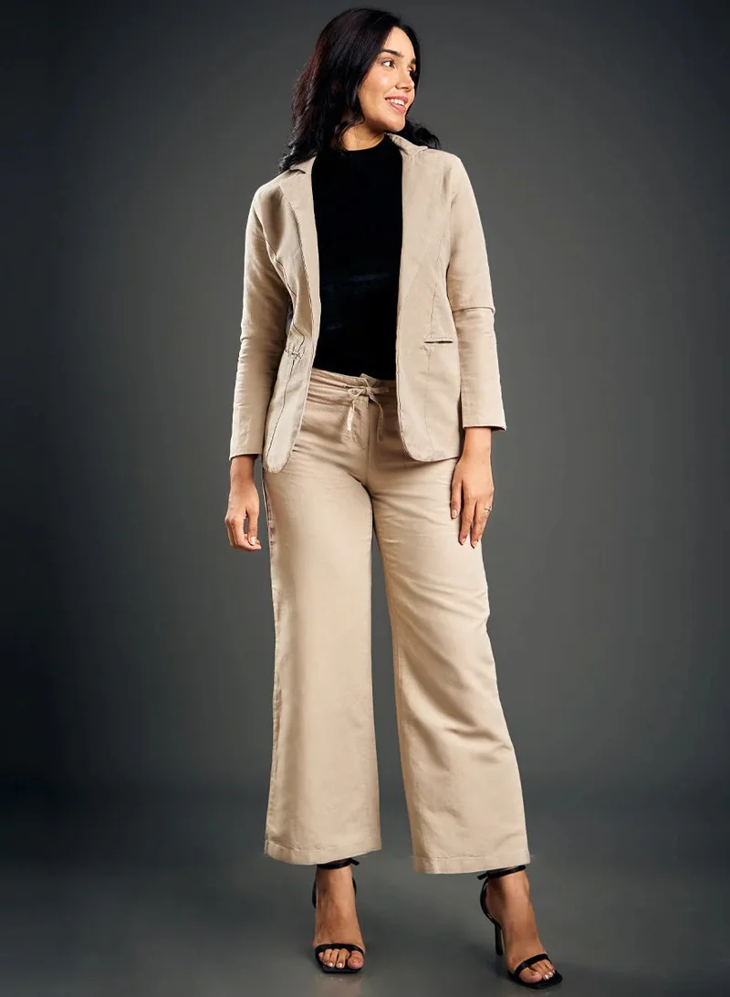 Zigzag Linen Basic Formal Beige Jacket