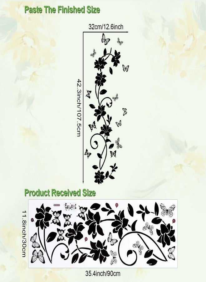 JIABEIUS Black Flower Wall Stickers for Bathroom, Vines and Butterfly Wall Decals Vinyl Peel and Stick, Removable Art Decoration for Living Room Bedroom Door Murals - Image 2