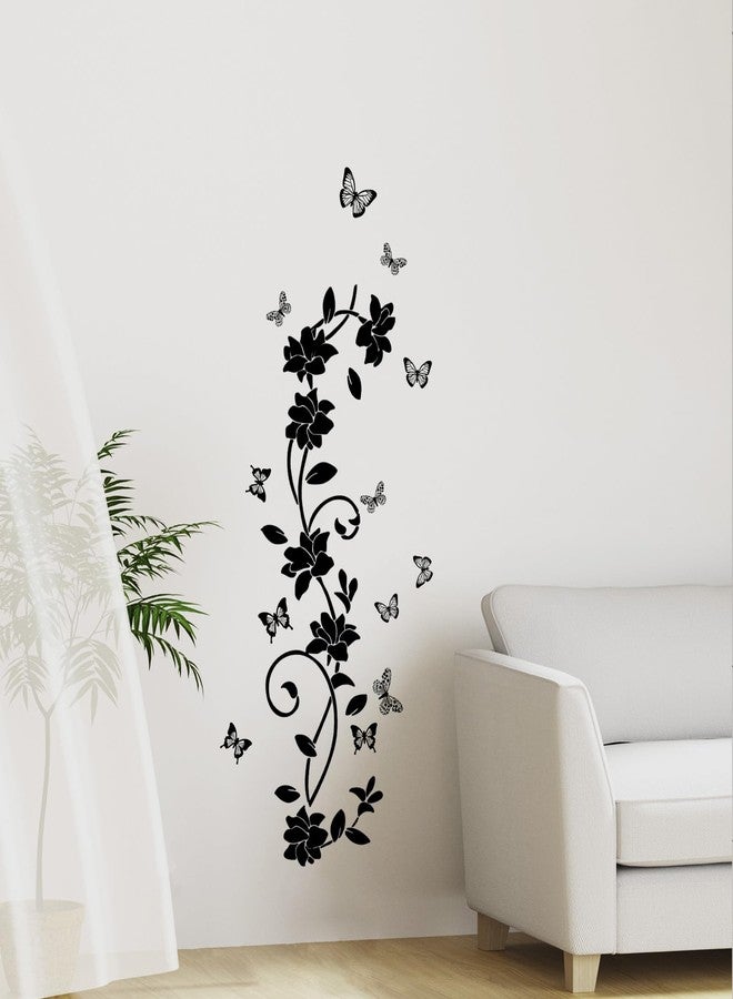 JIABEIUS Black Flower Wall Stickers for Bathroom, Vines and Butterfly Wall Decals Vinyl Peel and Stick, Removable Art Decoration for Living Room Bedroom Door Murals - Image 3