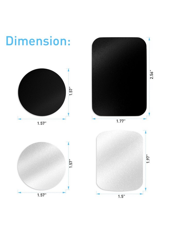 تريون لوحة معدنية لتركيب السيارة المغناطيسي 4 أقراص مع لاصق 3M متوافق مع مغناطيس الهاتف/الهاتف الخلوي حاملات مغناطيسية للسيارات بدون شعار أو فتحة 2 مستطيل 2 مستدير أسود وفضي - Image 2