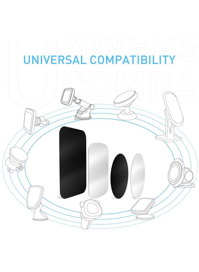 تريون لوحة معدنية لتركيب السيارة المغناطيسي 4 أقراص مع لاصق 3M متوافق مع مغناطيس الهاتف/الهاتف الخلوي حاملات مغناطيسية للسيارات بدون شعار أو فتحة 2 مستطيل 2 مستدير أسود وفضي - Image 4