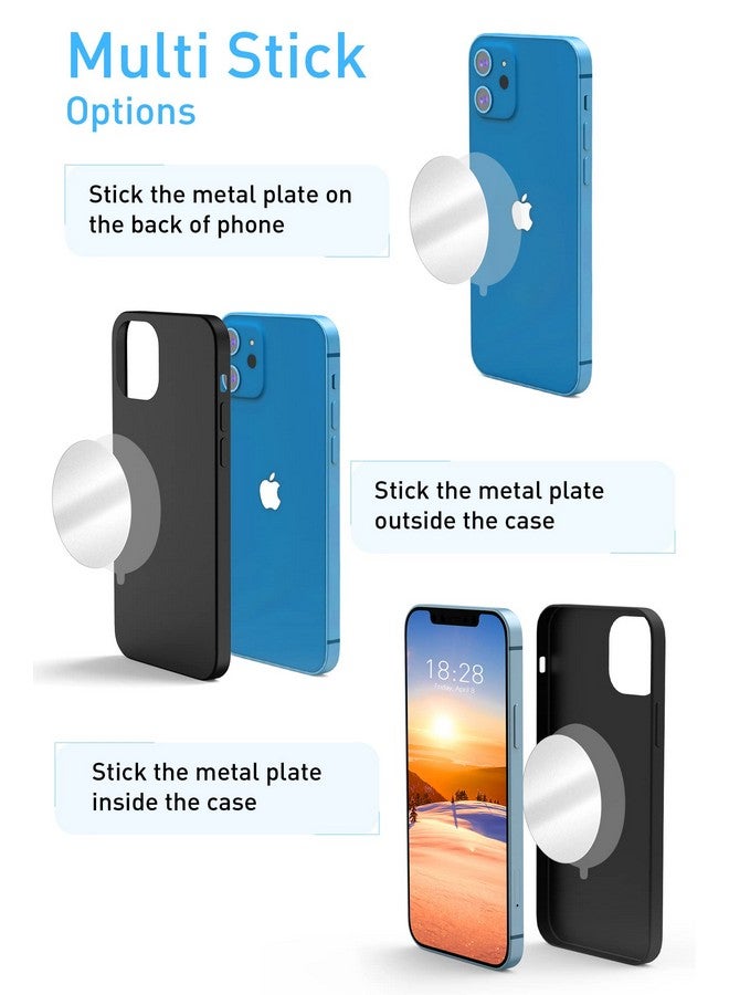 تريون لوحة معدنية لتركيب السيارة المغناطيسي 4 أقراص مع لاصق 3M متوافق مع مغناطيس الهاتف/الهاتف الخلوي حاملات مغناطيسية للسيارات بدون شعار أو فتحة 2 مستطيل 2 مستدير أسود وفضي - Image 5